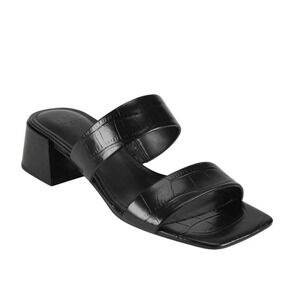 Marc Fisher LTD Black Croc Embossed Leather Block Heel Slide Sandals 9.5M